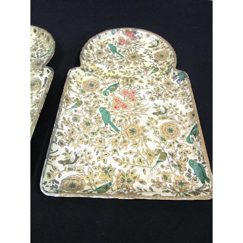 Vintage Set of 2 Paper Mache Alfred E Knobler Snack Tray Alcohol Proof Japan